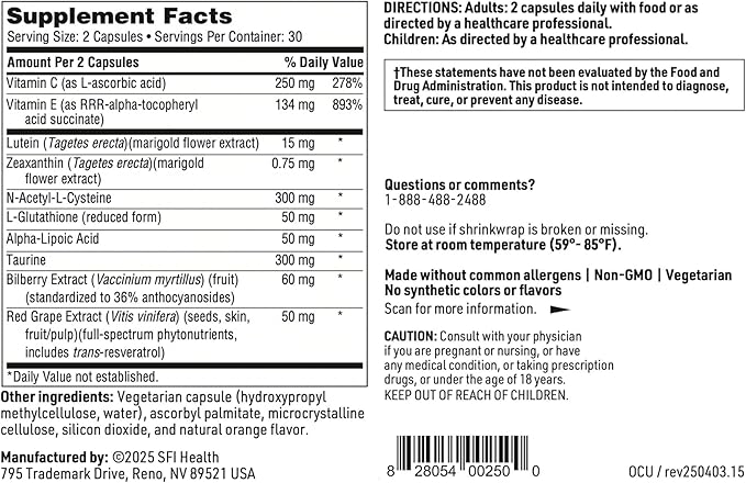 Klaire Labs Ocuthera - Hypoallergenic Lutein, Zeaxanthin & Bilberry Extract Formula for Antioxidant Eye Support (60 Capsules)