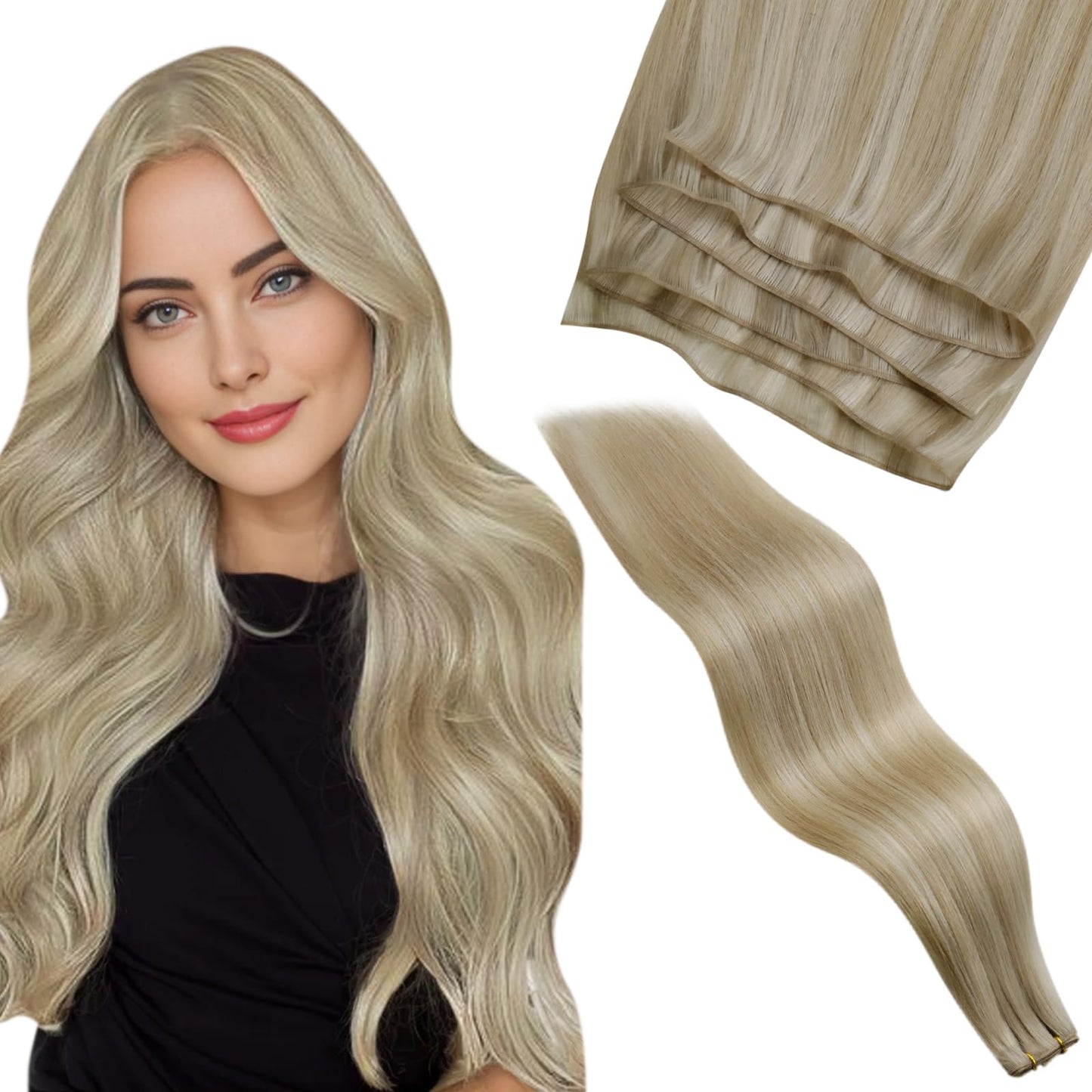 LaaVoo Genius Weft Hair Extensions Human Hair Blonde Highlights Sew in Hair Extensions Real Human Hair Hand Tied Weft Hair Exten