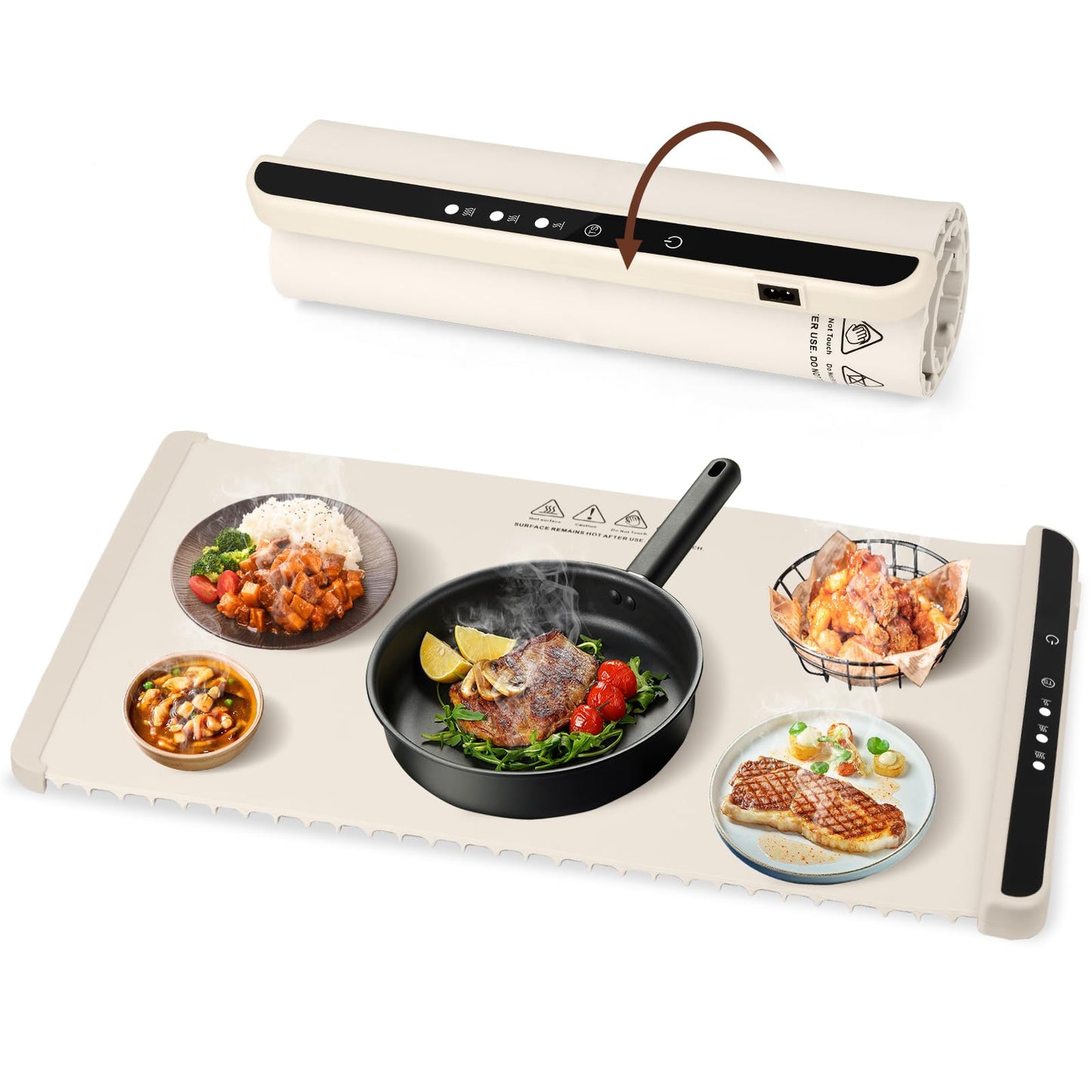 Food Warming Mat, Electric Warming Tray for Parties & Buffets with 3 Temperature & Fast Heating, Electric Food Warmer Mat, Foldable Silicone Heating Mat