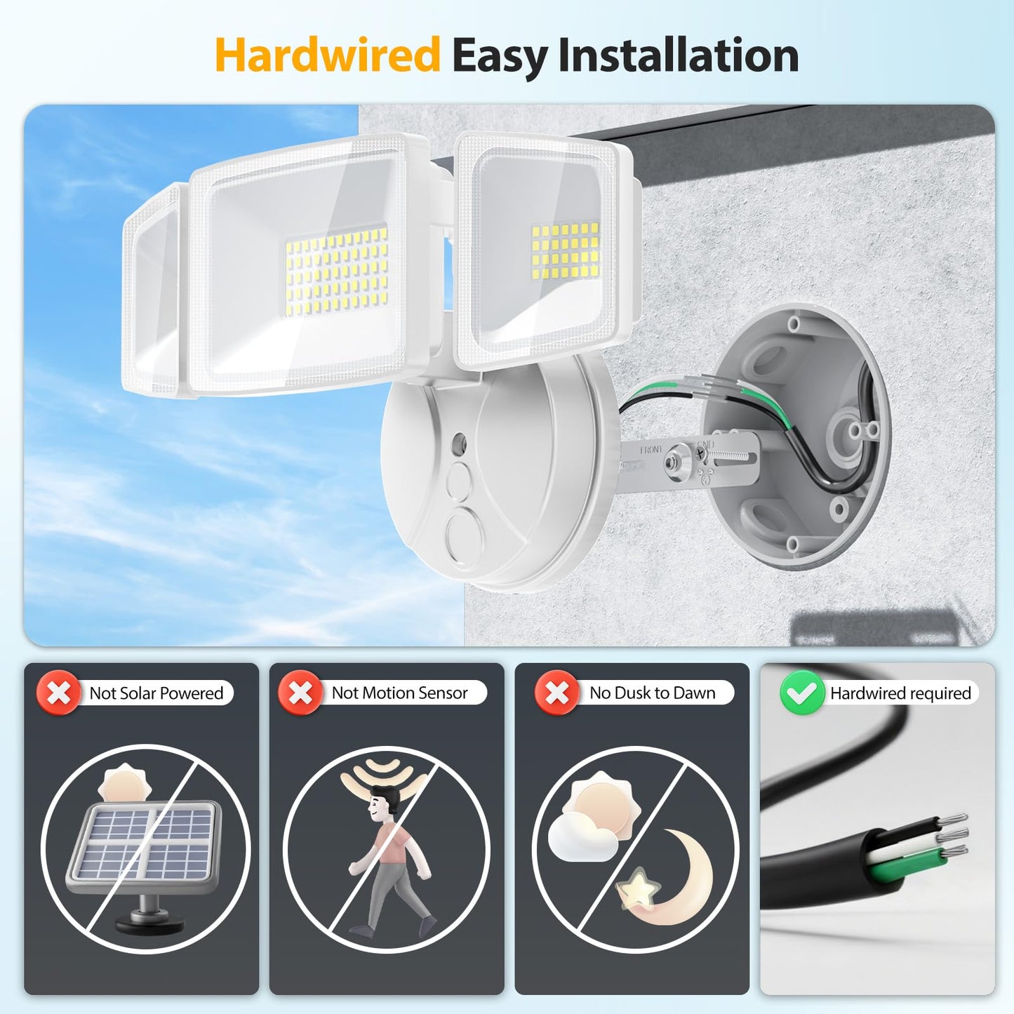 Onforu 55W LED Flood Light Outdoor, 5500LM, 3 Adjustable Heads, IP65 Waterproof, White, Model BDB55-3