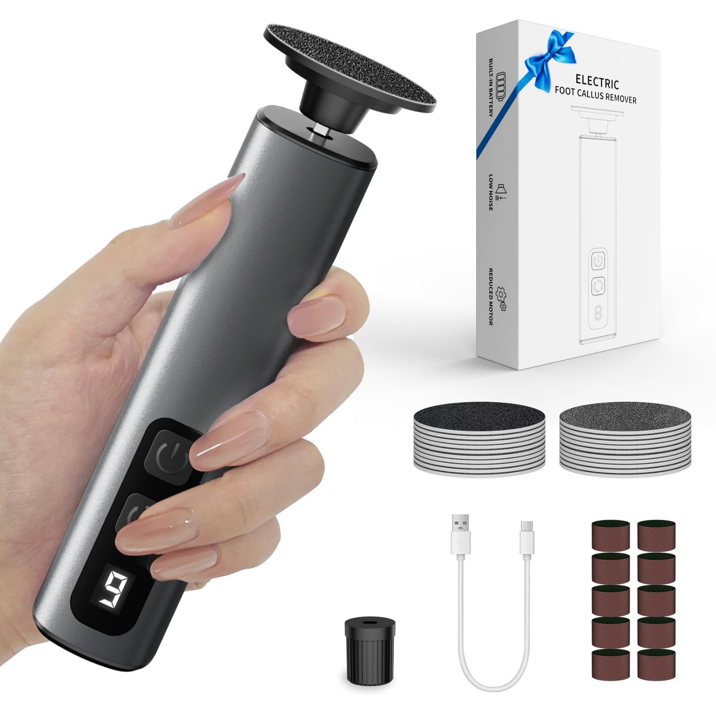 Waysse Electric Callus Remover for Feet,Professional Foot File Scraper with 9 Adjustable Speeds,Rechargeable Pedicure Tool with