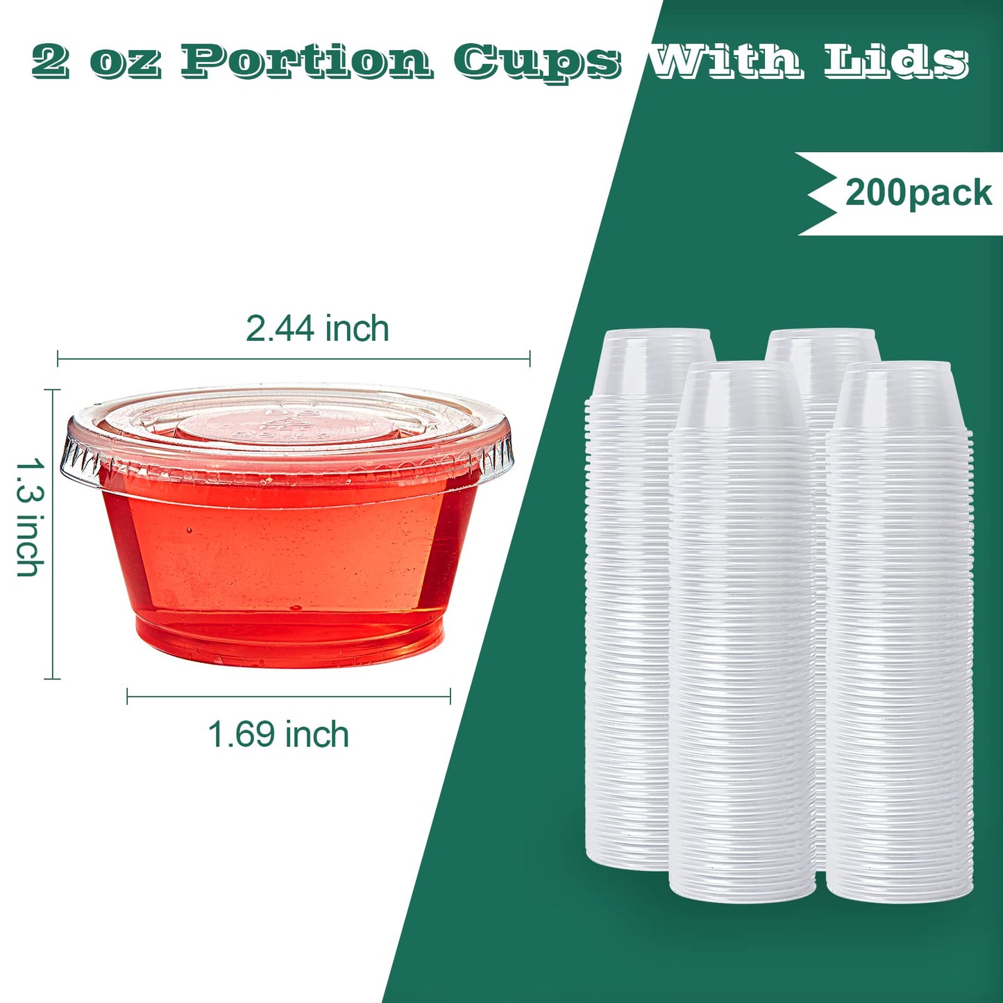 200 Sets 2 oz Disposable Plastic Portion Cups with Lids, Small Plastic Condiment Containers for Sauce, 2 oz Jelly Shot Cups