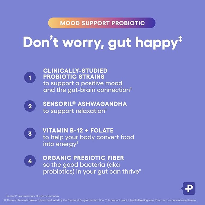Physician's CHOICE Mood Support Probiotic - Supports a Balanced Mood, Healthy Stress Response & Digestive Health with Prebiotics, Ashwagandha, Vitamin B12, Folate - for Men & Women - 30ct 2-Pack