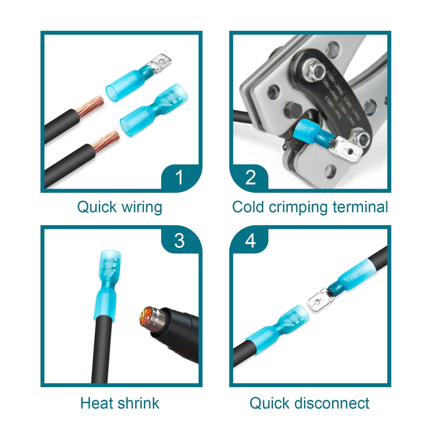 MENTBERY 150 PCS Spade Connectors, Heat Shrink Spade Terminals 22-10 AWG, Wire Connectors Male and Female