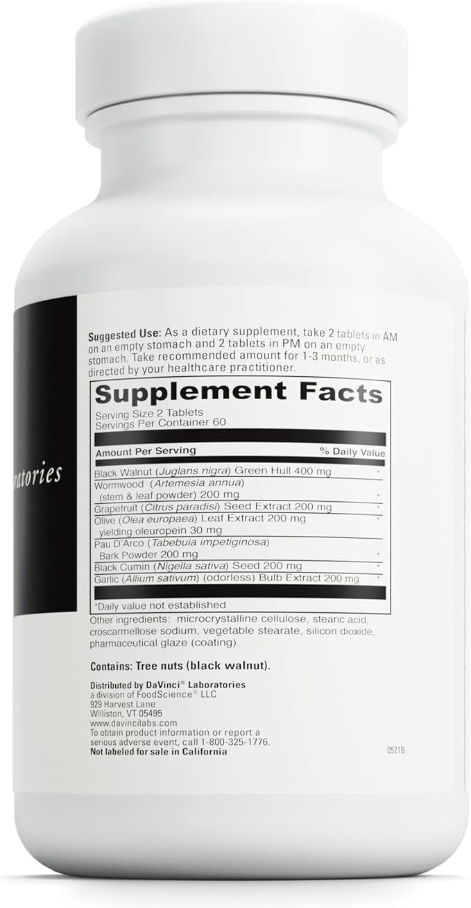 DAVINCI Labs Vira-Shield - Dietary Supplement to Support Detox, Immune System and Healthy GI Function* - with Black Walnut, Wormwood, Olive Leaf, PAU D’Arco, and More - Gluten-Free - 120 Tablets
