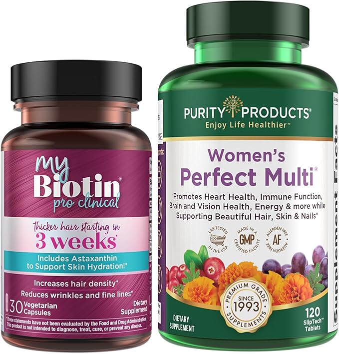 Purity Products Bundle - MyBiotin ProClinical + Women's Perfect Multi MyBiotin ProClinical (Biotin, MB40X Matrix, Astaxanthin) - Women's Multivitamin (Supports Urinary Tract Health + Lots More)