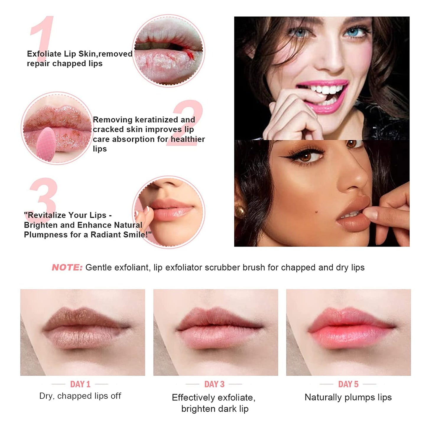 Lip Brush Tool,Double-Sided Silicone Exfoliating Lip Brush (4 Colors)