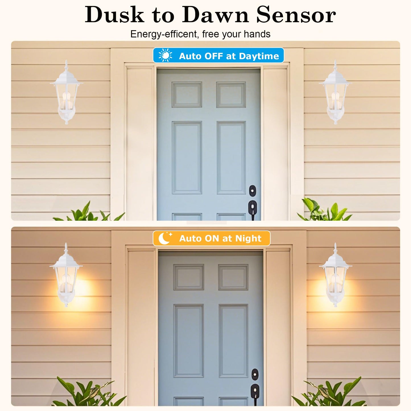 GRUENLICH Dusk to Dawn Outdoor Wall Sconce, White Aluminum, 14 Inch, Model GR-WL003D2D-WT-1PK