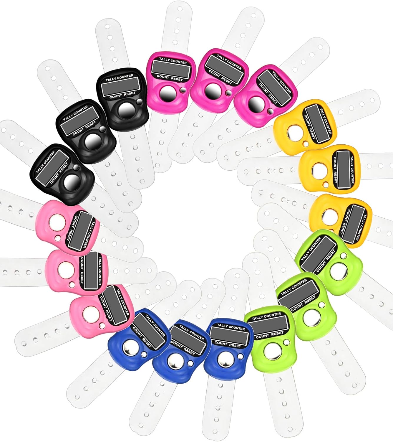 Tatuo 18 Pieces Hand Tally Counter 5 Digital Finger Counter Clickers Resettable Lap Handheld Mechanical Number Click