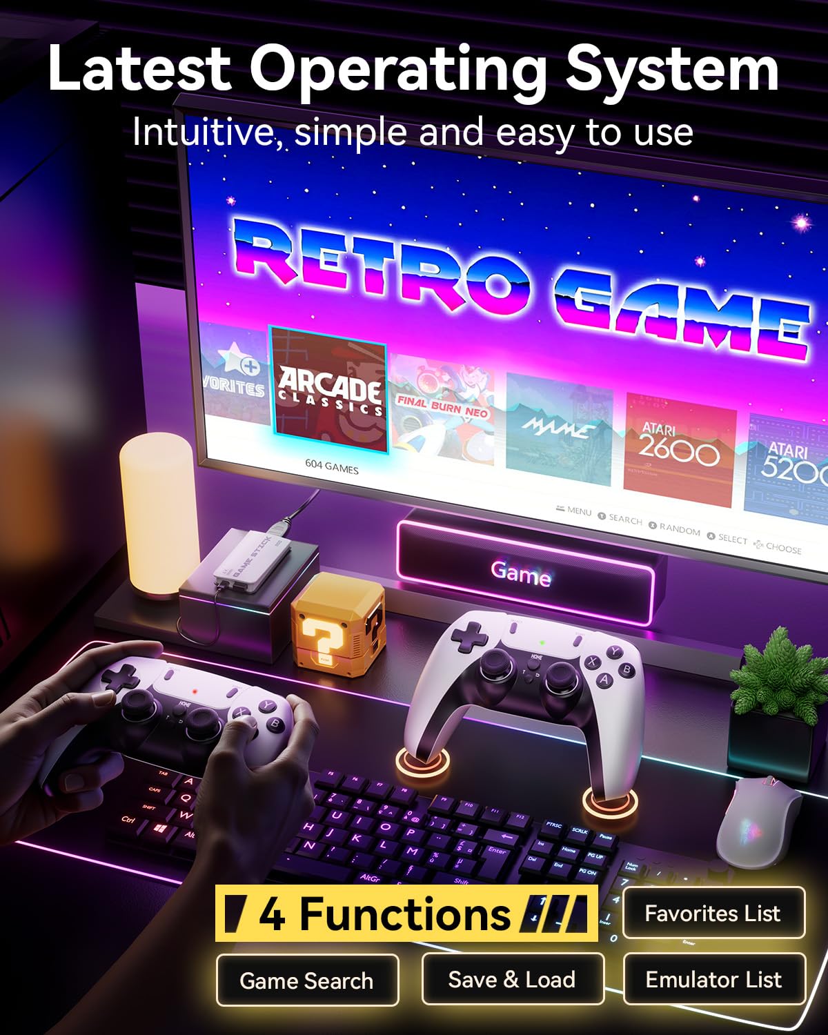 2026 Upgraded Retro Gaming Console Stick, Classic Video Games Stick with 4K HDMI, Built-in 23 Emulators, 20000+ Games - Plug & Play TV Video Gaming Stick with Upgrade Dual 2.4G Wireless Controllers