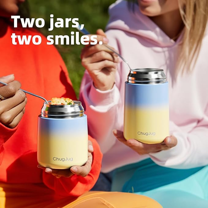 2 Pack Soup Thermo for Hot Food for Adults Kids, Vacuum Insulated Food Jar, Lunch Thermo Food Container for School Office, Cute Travel Food Flask with Spoon (26 oz,18 oz) (Blue)