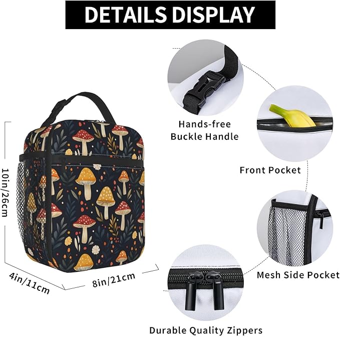 Mushroom Lunch Box for Women Kids Girls Insulated Lunch Bag Lunchbox Adults Lunch Tote Bags Reusable Cooler for Work Office School Picnic Travel