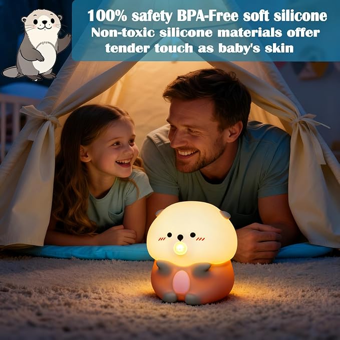Sea Otter Night Light, Cute Otter Gifts, Soft Silicone Lamp with 3 Level Warm Light and RGB Changing, Breastfeeding Nursery Portable Kawaii Bedside Lamp for Baby, Toddler, Boys and Girls