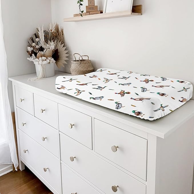 Country Duck Pheasant Baby Changing Pad Cover Wild Ducks Birds Feathers Baby Diaper Changing Table Sheets for Boy Girl Soft Breathable Stretch Fitted Diaper Change Table Pad Mats Covers 32''x16''