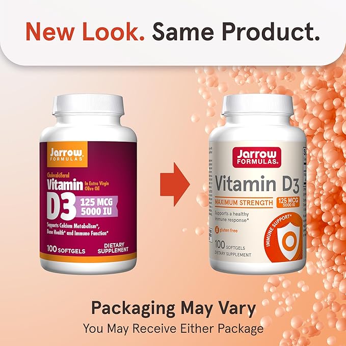 Jarrow Formulas Vitamin D3 125 mcg (5000 IU) - 100 Servs (Softgels) - Bone Health, Immune Support & Calcium Metabolism Support-Vitamin D Supp-D3 Vitamins -5000 IU Vitamin D - Gluten Free (Pack of 12)
