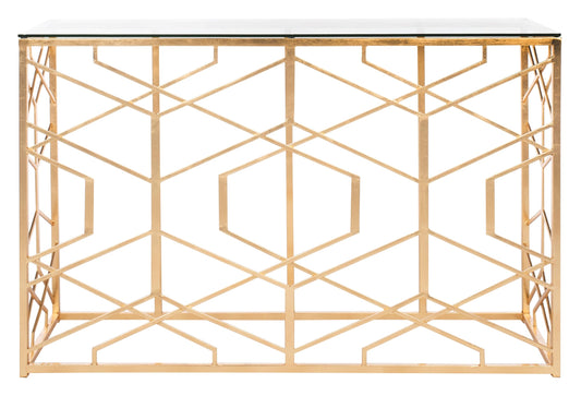 SAFAVIEH Couture Collection Sean Art Deco Geometric Gold Leaf Console Table (Fully Assembled)