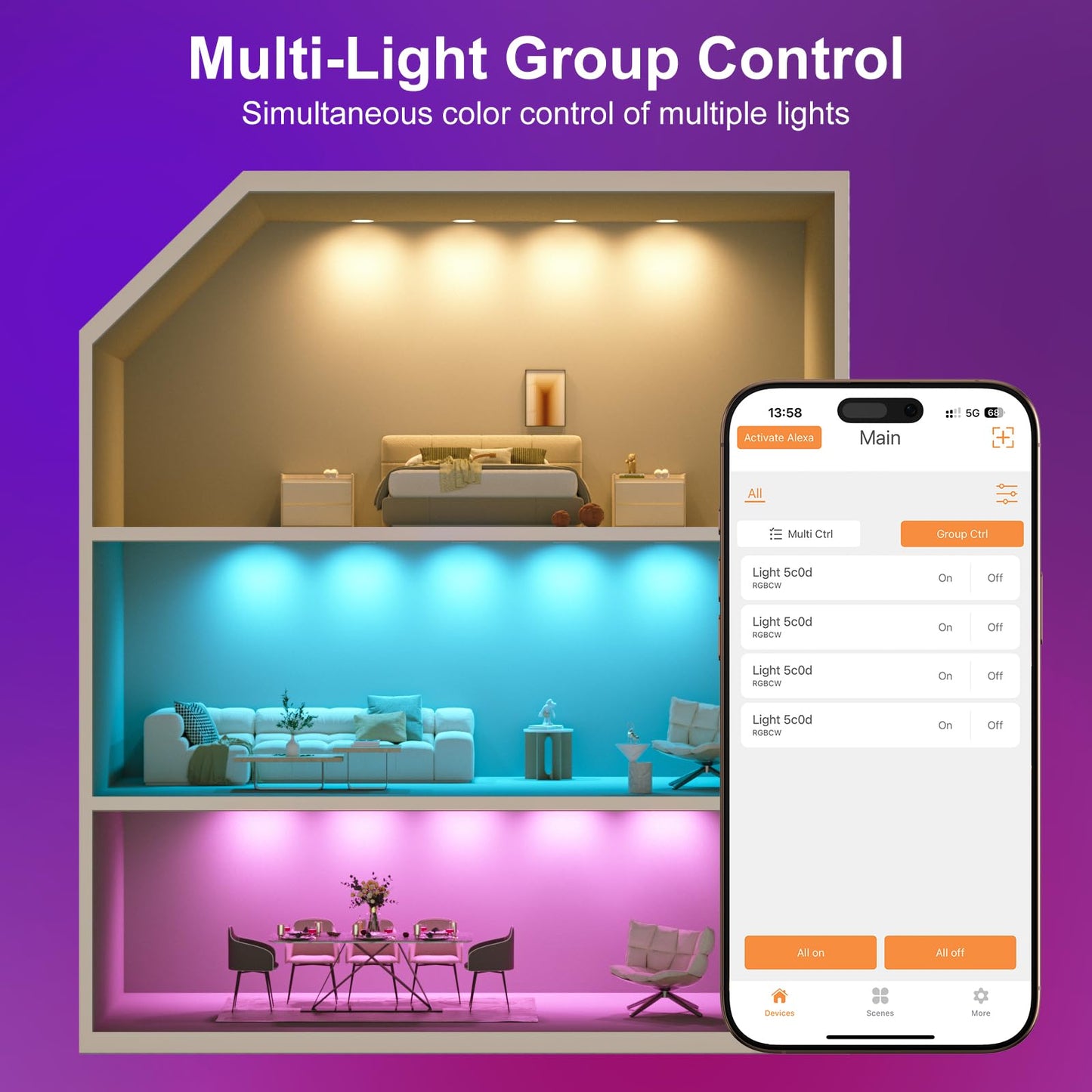 Hydong Smart Recessed Lighting  5/6 Inch  Compatible With Alexa  Smart Led Downlight  13W 1050Lm Led Lights  Smart Can Lights Multicolor App Dimmable  4-Pack