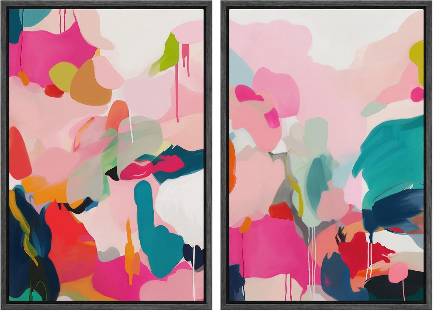 SIGNWIN Framed Canvas Print Wall Art Colorful Abstract Vibrant Pink and Blue Drip Illustrations Modern Art Decorative Contemporary for Living Room, Bedroom, Office - 16"x24"x2 Black