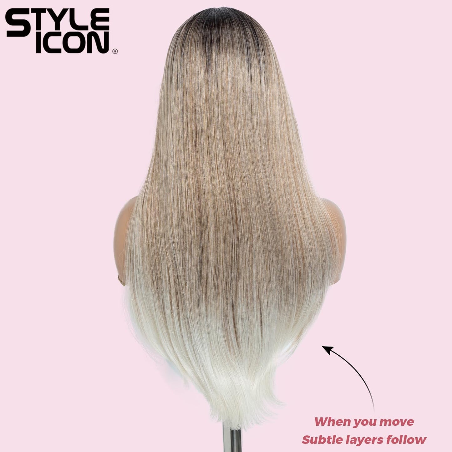 Style Icon 24 Synthetic Lace Front Wigs HD Lace Middle Part Wigs Long Straight Wigs for Women Pre Plucked Wigs with Bangs of Doo