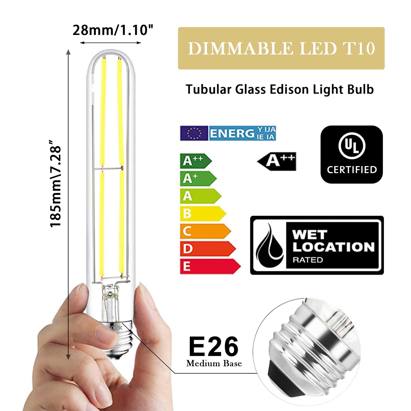 NOVELUX 7.3 Inch E26 LED Bulb, 60W Dimmable, 5000K Daylight, Glass, T10, 6 Pack