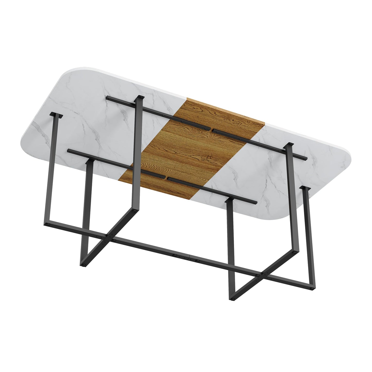 KEIKI 79" Dining Table Set for 8, Rectangular Kitchen Table Set with White Faux Marble & Wood Grain Top, Modern Dining Room Set with 8 Gray PU Leather Chairs, Large Family Dining Table Furniture
