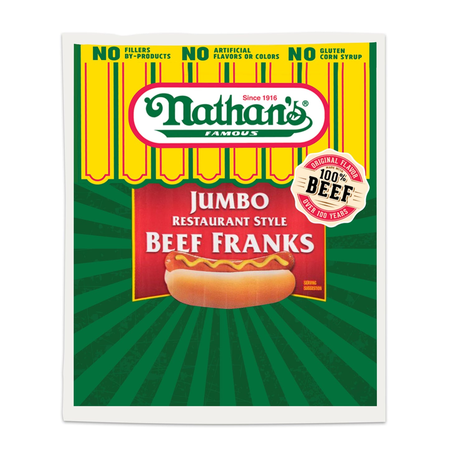 Nathans Jumbo Restaurant Style Beef Hot Dogs and Franks, 12 oz