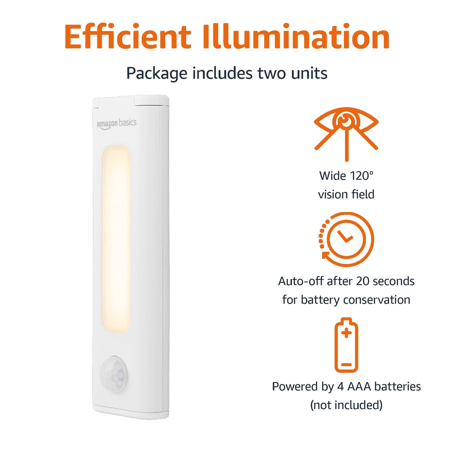 large online retailer Basics Led Stick On Lights, Wireless Motion Sensing, 2 Pack, White, Model 59428, Battery Operated, Portable Under Cabinet Lighting