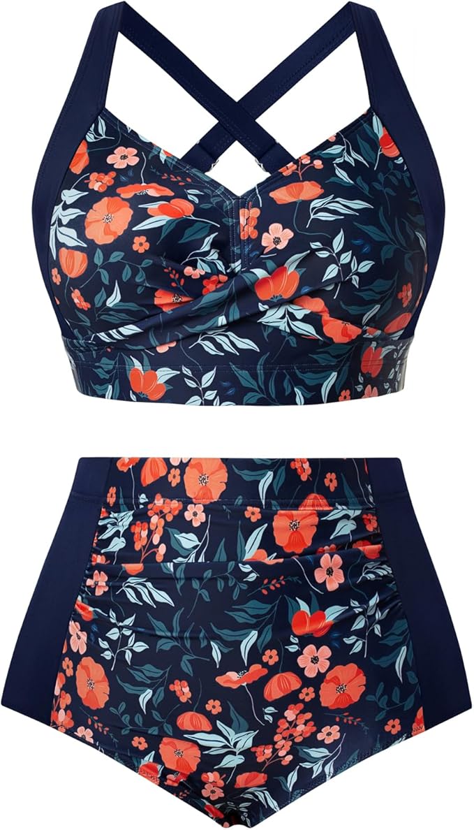 Hanna Nikole Womens High Waisted Bikini Sets Tummy Control Swimsuit Ruched Two Piece Bathing Suit