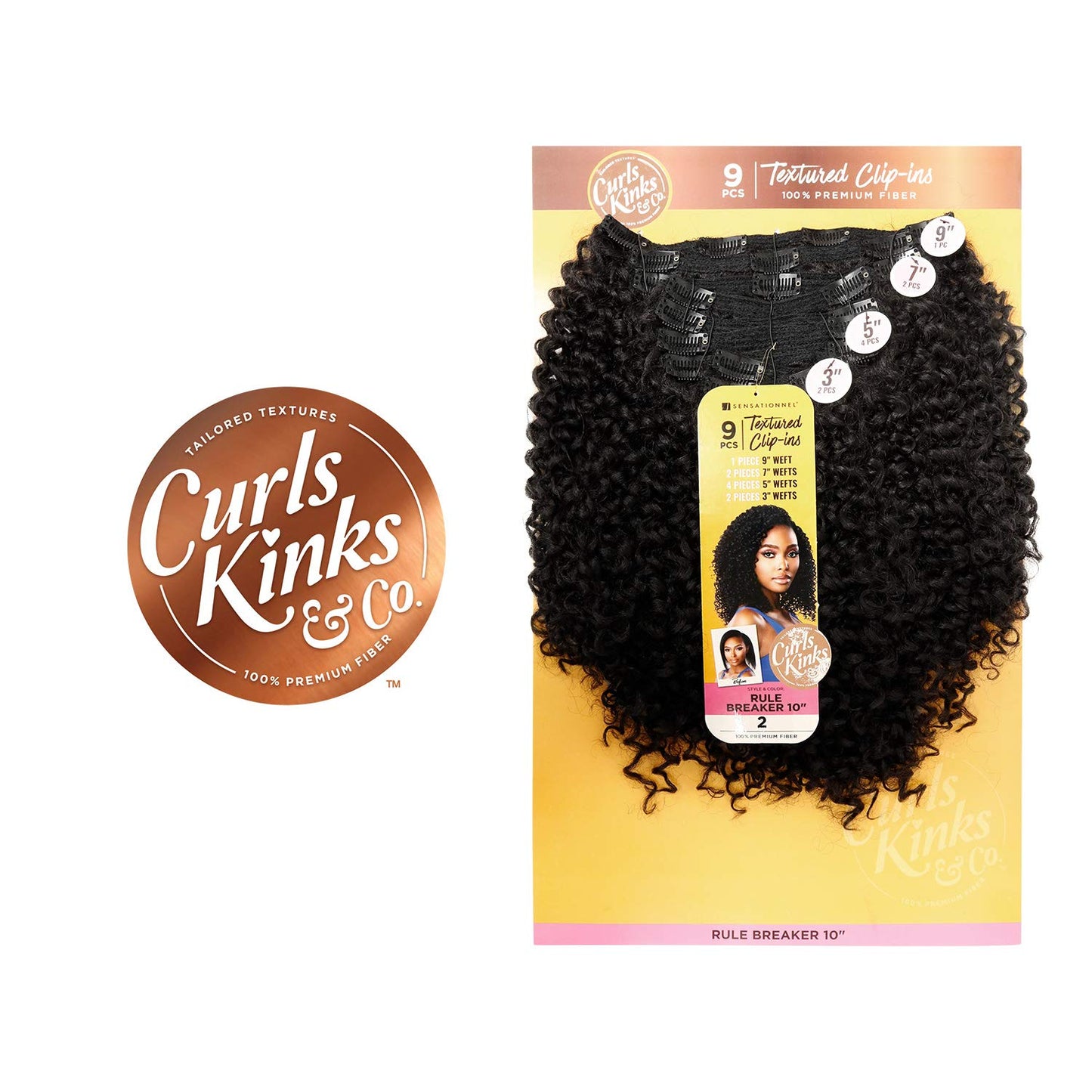 Sensationnel Curls Kinksandco Clip In - Rule Breaker 10 Inch 9 Piece Pack Easy to Use Clips for Natural 3C to 4C Hair (1B OFFBLA