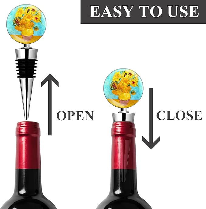 LIZIMANDU Wine Bottle Stoppers,Stainless Steel Wine Stoppers For Gifts, Bar, Holiday Party, Wedding(2-Sunflower)