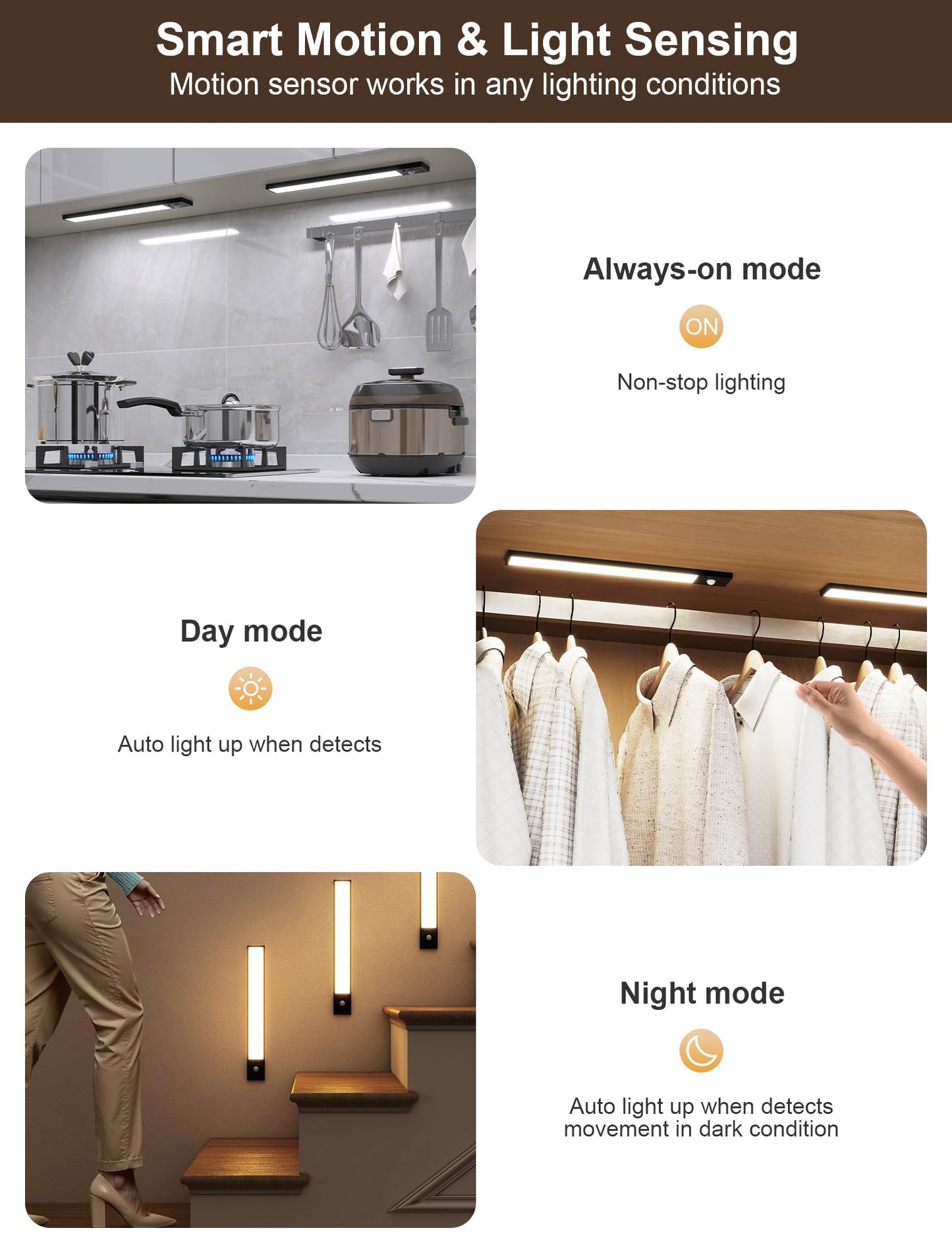 12Inch Rechargeable Under Cabinet Lighting 56 Led -3 Color& 7 Levels Under Cabinet Lighting Wireless 3000Mah Dimmable Magnetic Cabinet Lighting Punch-Free Smart Sensor Magnetic Rechargeable Led Lights