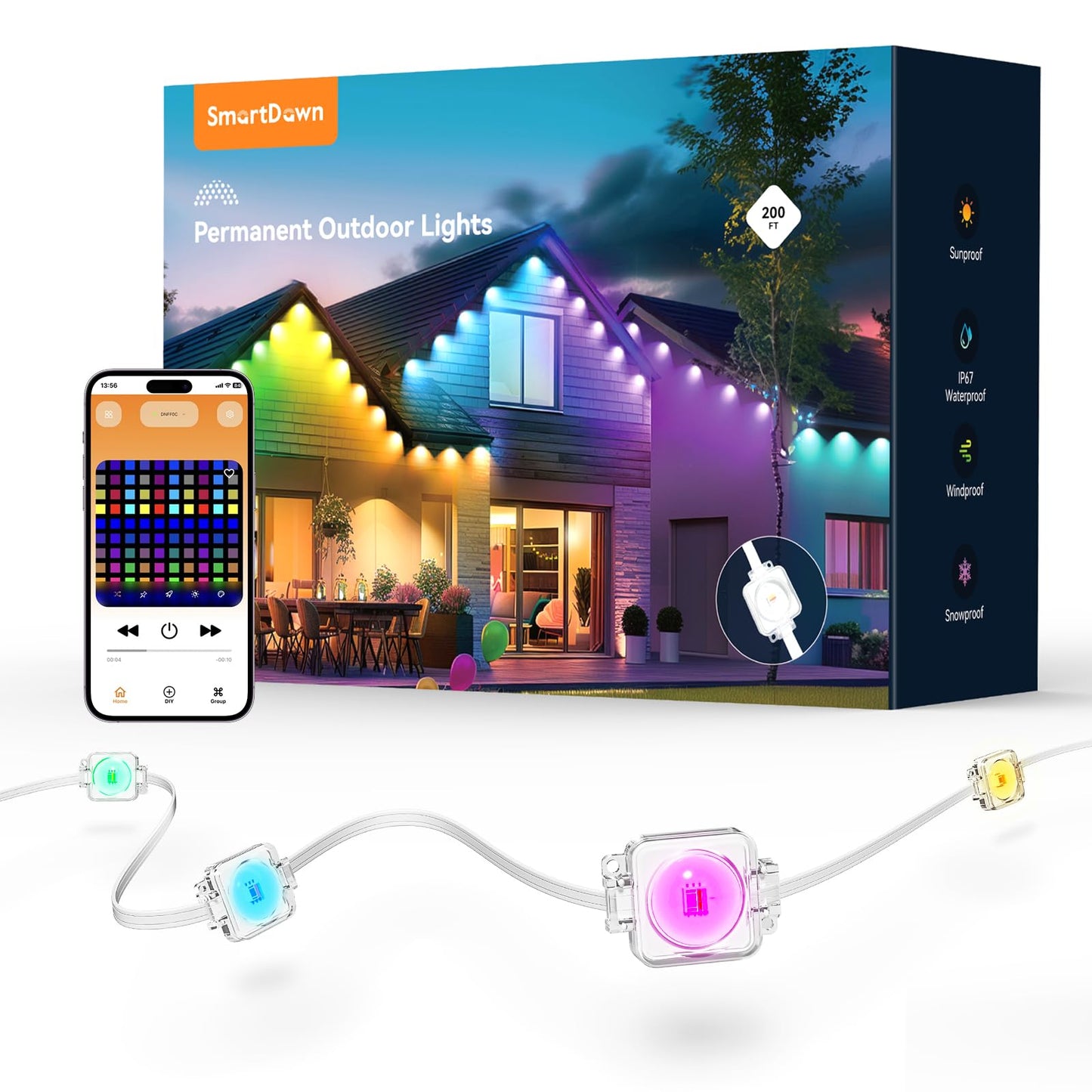 Smartdawn Permanent Outdoor Lights  100Ft 64 Bulbs Rgbic Led Outdoor String Lights  Diy Scene Mode  Ip68 Waterproof Christmas Lights For Daily Decor  House Roof  Holiday Decorations  Outside