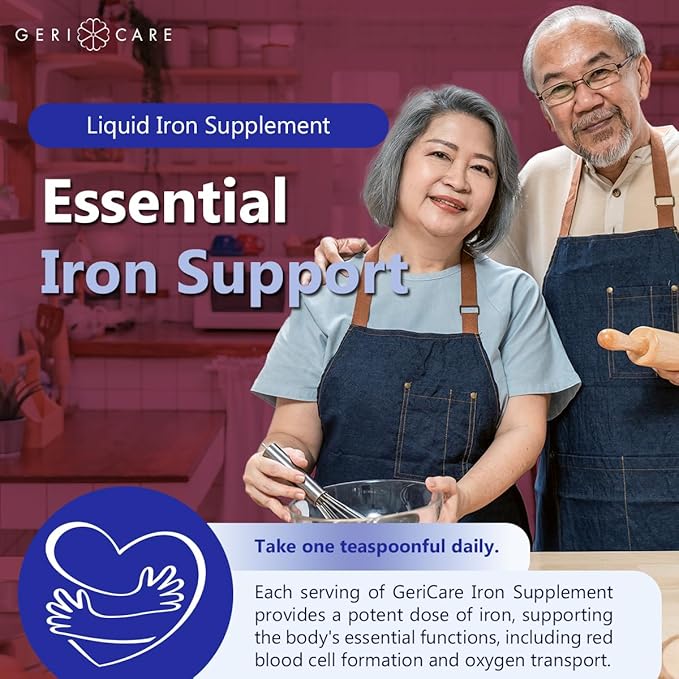 GeriCare 220 High Potency Liquid Iron Supplement | Liquid Iron for Adults | for Anemia and Iron Deficiency | 220mg of Iron Per 5mL Dose. (Pack of 2)