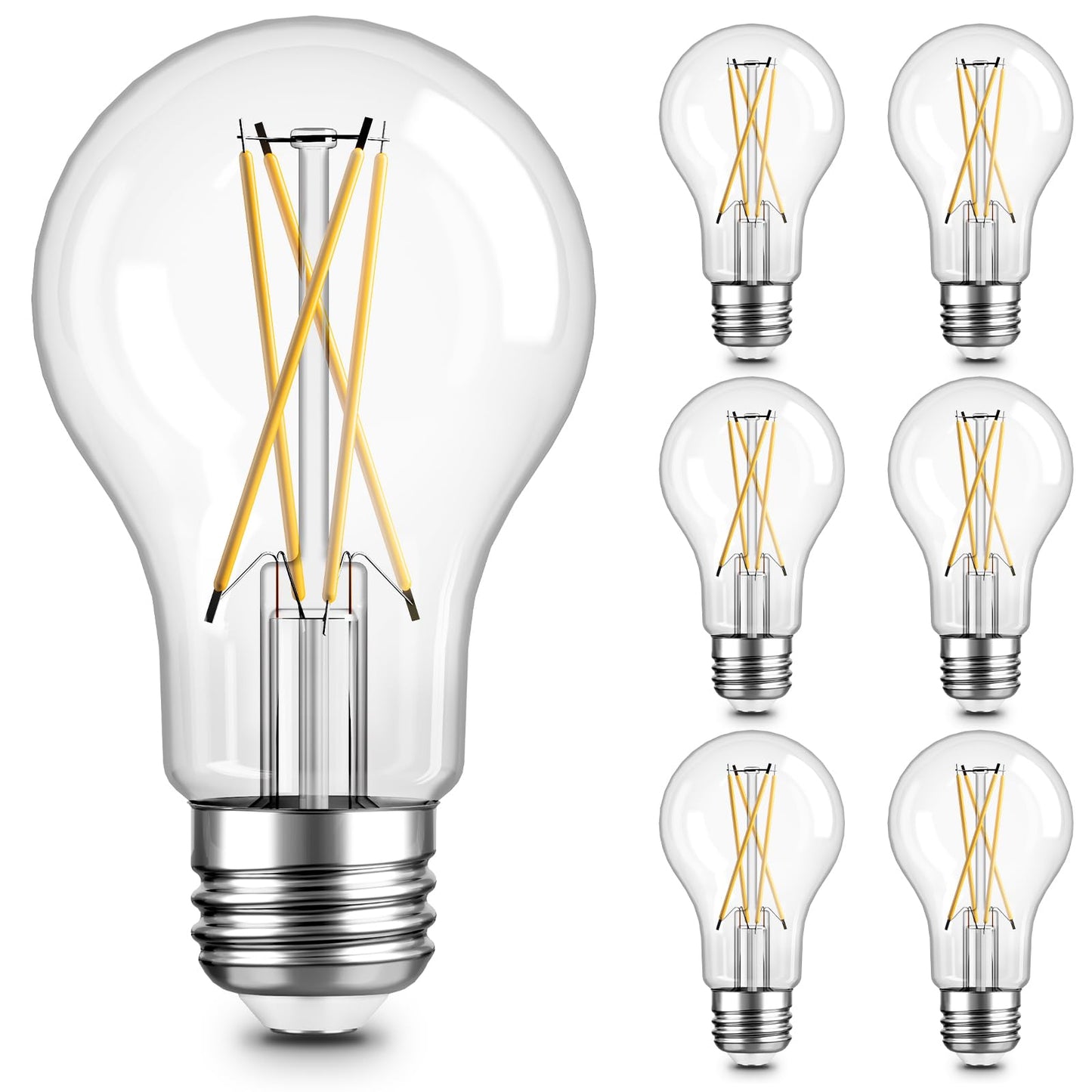 TJOY 6 Pack A19 Vintage LED Edison Bulbs, Dimmable Light Bulb 60W Equivalent, High Brightness 2700K Warm White, 8W E26 Standard Base, 800Lumens, CRI80+, Clear Glass Filament Bulb for Home, Farmhouse