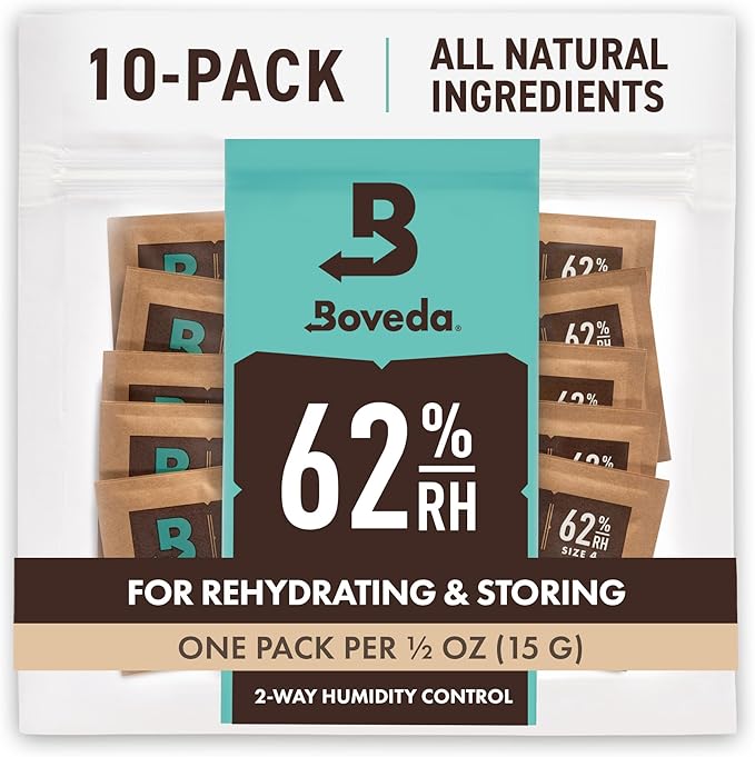 Boveda 62% Two-Way Humidity Control Packs For Storing ½ oz – Size 4 – 10 Pack – Moisture Absorbers for Small Storage Conta...