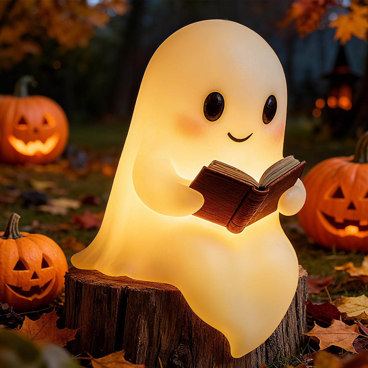 Ghost Reading Book Lamp  7.8In Ghost Night Light  Cute Halloween Ghost Figurines Statue Decor  Funny Night Lamp Statue For Bedrooms  Study Rooms  Living Rooms  Halloween Decorations Gifts (Big)
