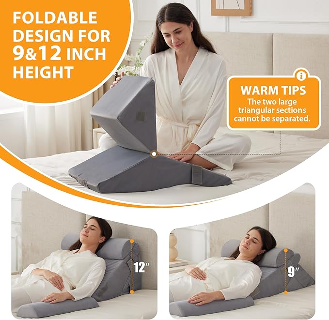 4PCS Orthopedic Bed Wedge Pillow Set for Sleeping, Wedge Pillow for Back Pain Relief, 10-in-1 Adjustable Bed Wedge Pillow Post Surgery, Triangle Pillow for Acid Reflux Snoring Gerd, Velvet