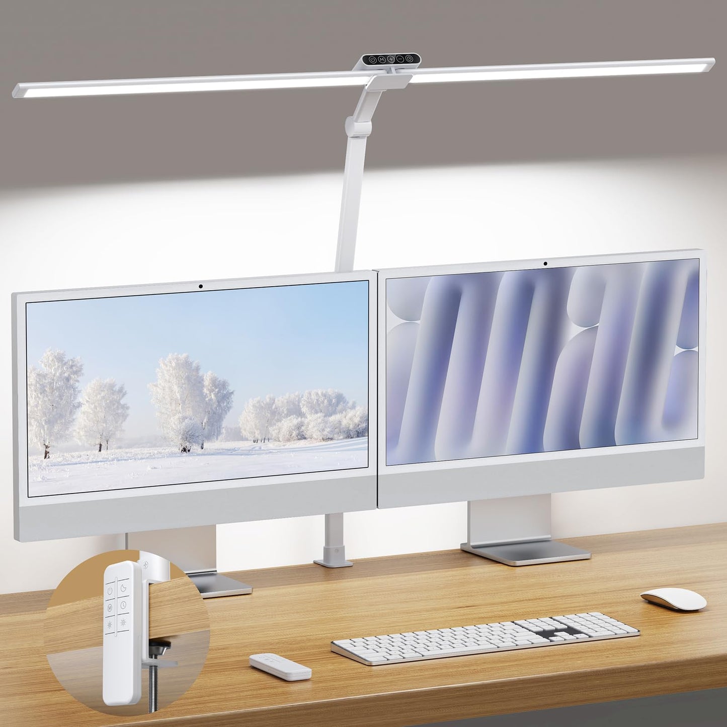 TROND LED Desk Lamp - 24W, 360? Rotating, 5 Color & Brightness Settings, White, Model Halo 24W-C
