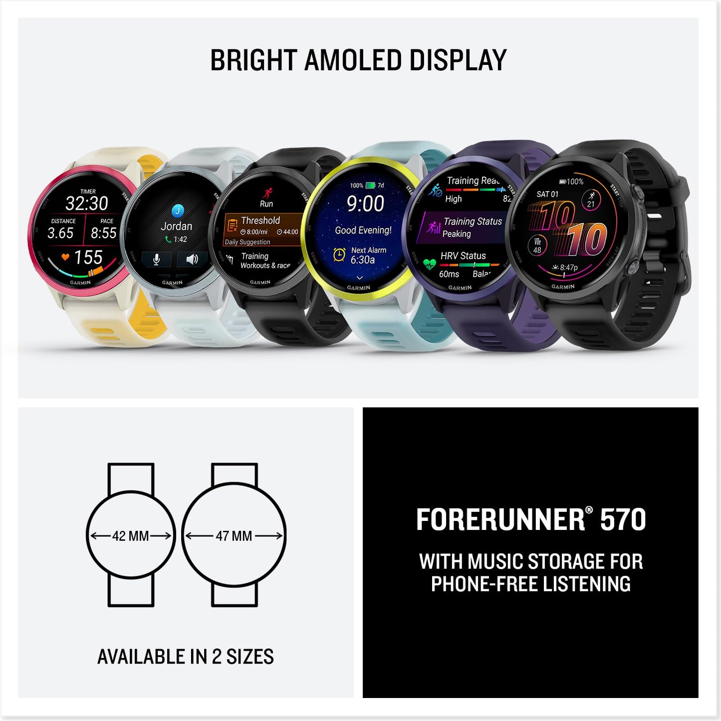 Garmin® Forerunner® 570, 42mm, Advanced GPS Running and Triathlon Smartwatch, AMOLED Display, Training and Recovery Features, Raspberry Aluminum with Translucent Bone/Mango Band