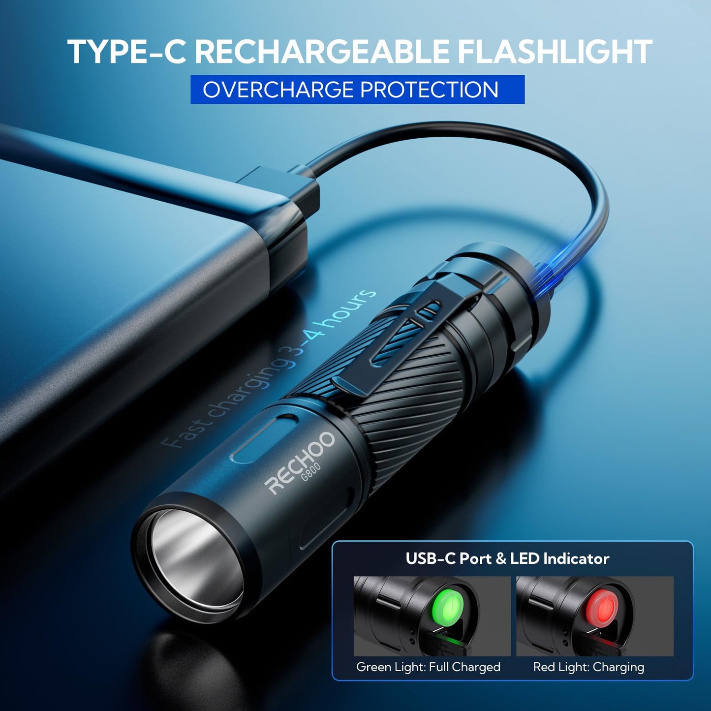 Rechoo Flashlight Rechargeable 2 Pack  500 Lumens  3 Lighting Modes & Zoomable  Small Tactical Torch Light For Edc And Emergency  Water Resistant  Duable  Included Pocket Clip & Lanyard