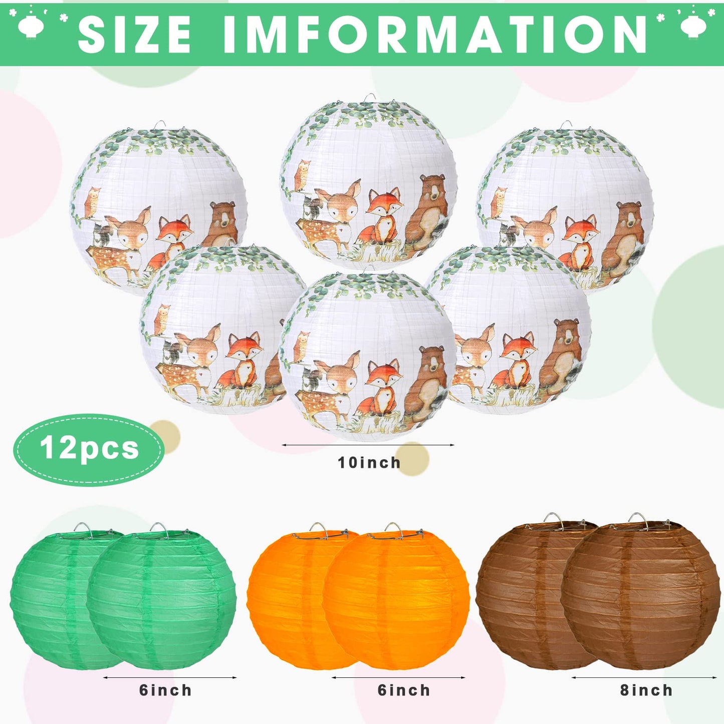 12 Pieces Woodland Baby Shower Decorations Thanksgiving Paper Lantern Animal Hanging Lanterns Forest Animal Theme Birthday Party Decorations For Autumn Fall Harvest Forest Friends Jungle Ceiling Decor