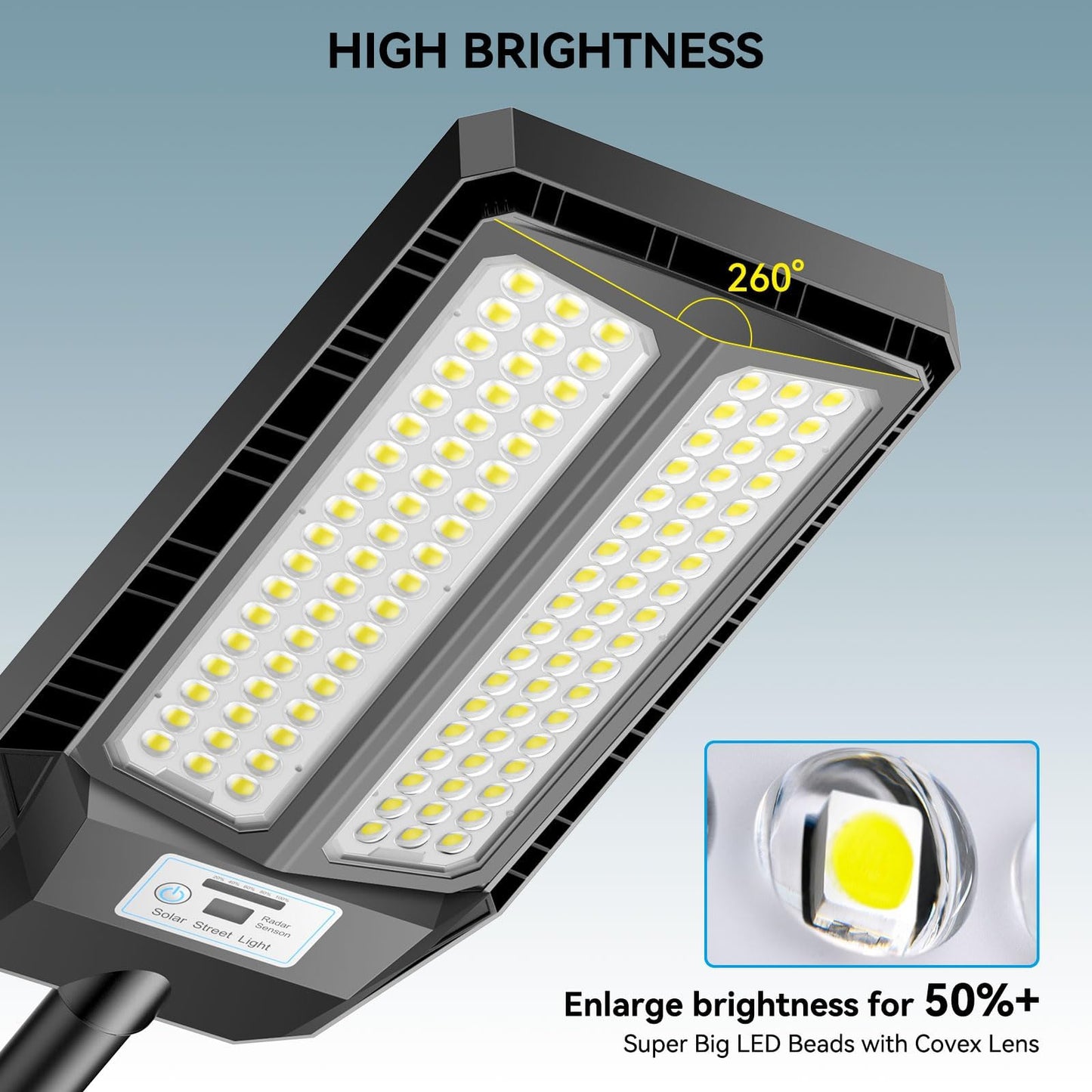 VOOJOY Solar Street Lights 5000W LED Flood Light with Motion Sensor, Remote Control, Waterproof, Black