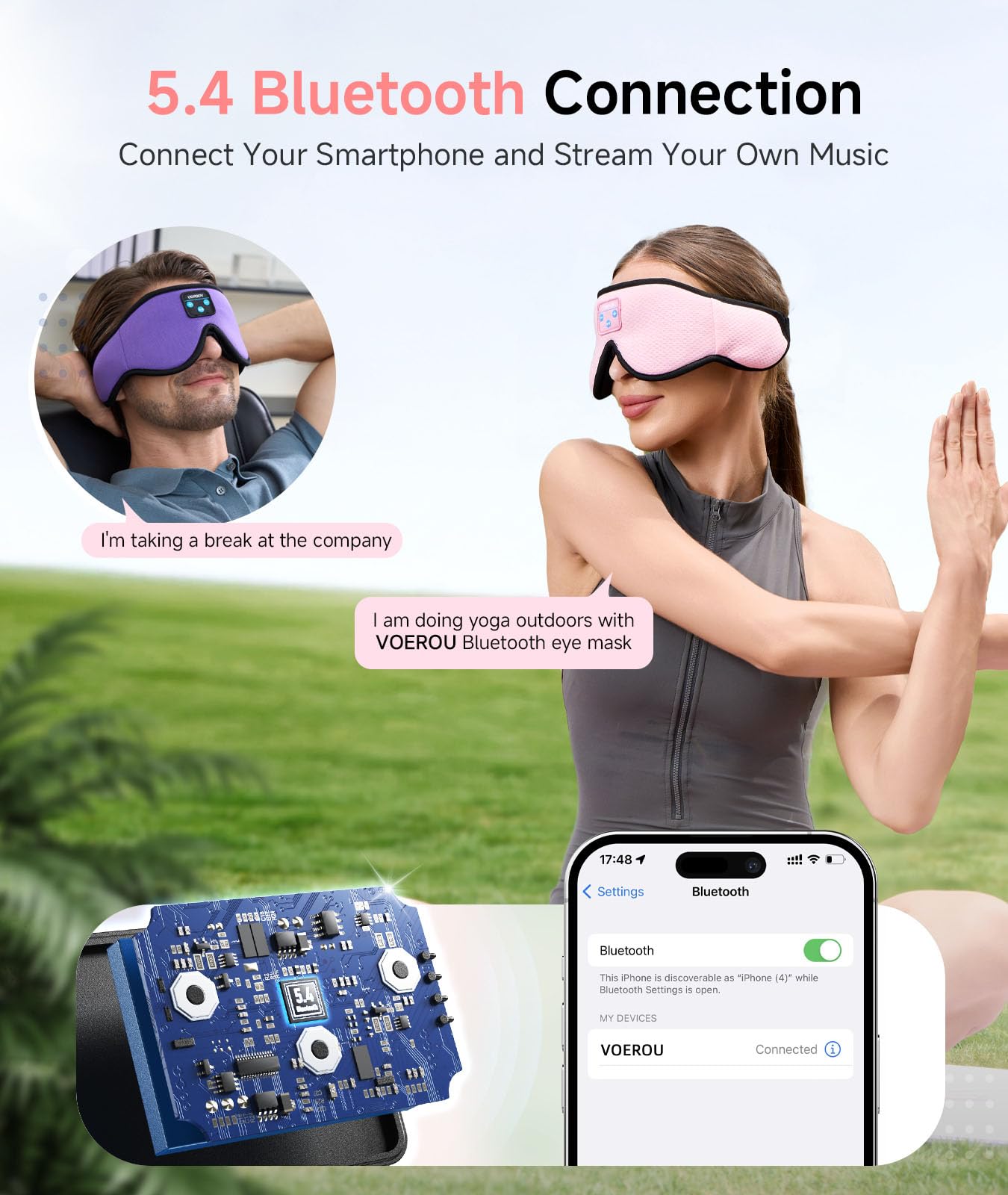 Voerou Sleep Headphones 3D Sleep Mask with Bluetooth 5.4 Headphones, Eye Maks for Sleep with Soft Breathable Fabric & HD Stereo Speakers, Cool Tech Gadgets Christmas Gift for Men Women Teen Boys Dad
