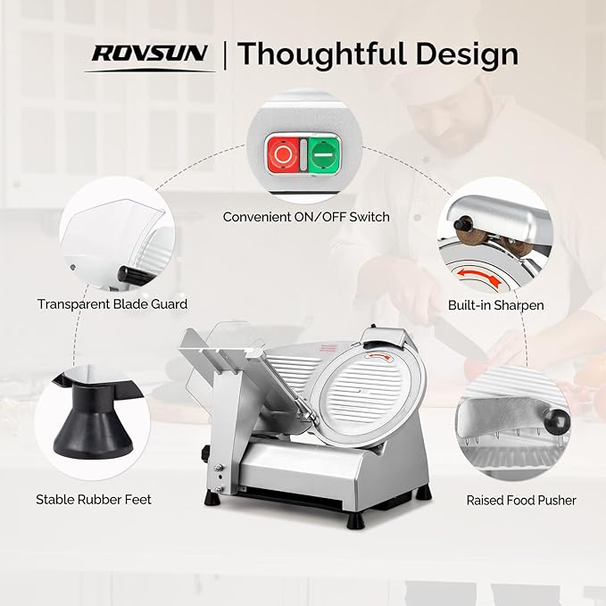 ROVSUN 270W Commercial Meat Slicer, 12 inch Electric Meat Slicer Machine with Adjustable Thickness(0-18mm), Frozen Meat Deli Cheese Food Slicer with Upgraded Carbon Steel Blade for Home and Commercial