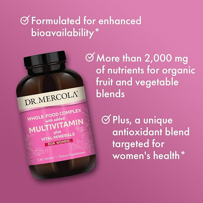 Dr. Mercola Whole-Food Complex with Added Multivitamin Plus Vital Minerals for Women, 30 Servings (240 Tablets), Dietary Supplement, Supports Overall Health