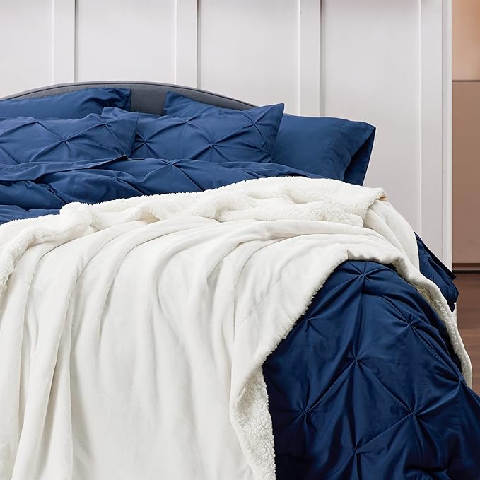 Bedsure GentleSoft Sherpa Fleece Blankets Queen Size for Bed - Thick and Warm, Soft Fuzzy Plush Queen Blanket for Winter, White, 90x90 Inches