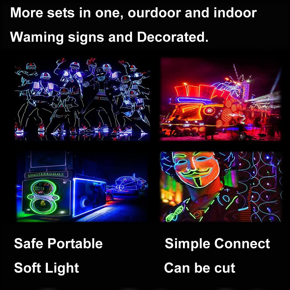 Maxlax El Wire Yellow 10-Pack  16.4Ft/5M Neon Light Wire With Noise Reduction And Battery Pack