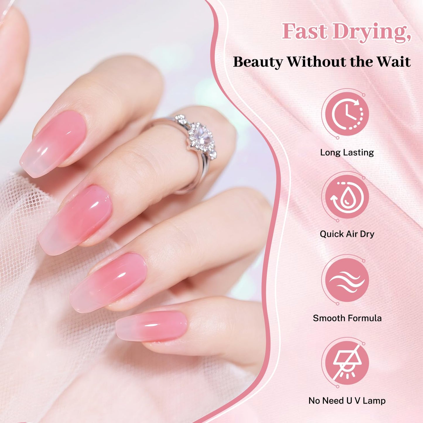 OpenLive 16.5ml Jelly Rose Pink Nail Polish Large Volume Quick Dry Nail Polish, Long Lasting Shine, Fingernail Toenail Nail Art