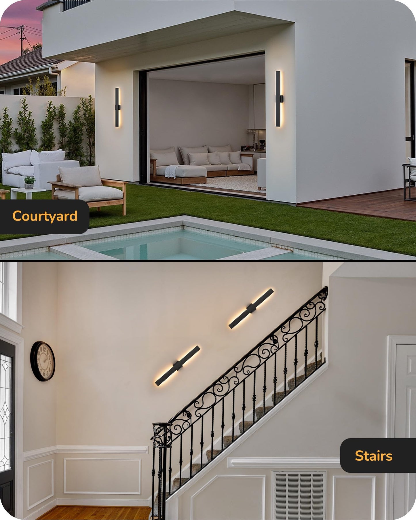 Edishine 31In Led Outdoor Wall Lights  3Cct & 10%-100% Dimmable  Ip65 Waterproof  Modern Exterior Lighting Fixtures  Long Exterior Wall Lights For Garage  Front Door  2 Pack  Black