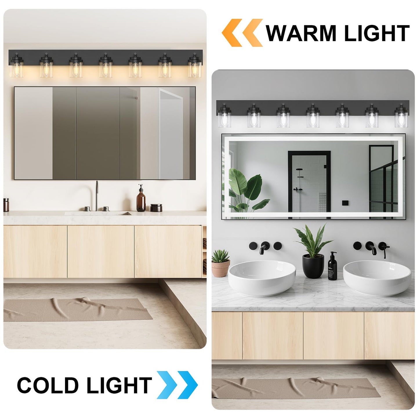 Izorro Bathroom Vanity Light Fixture  7-Light 51 Inch Matte Black Bathroom Light Fixtures Over Mirror  With Clear Glass Shade  Modern Farmhouse Vanity Lights  Rustic Restroom Lighting Fixtures